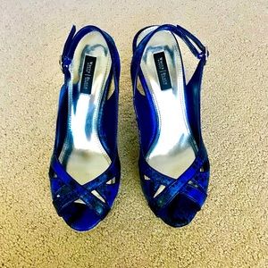 WHBM Blue & Black Wedge Heels Size 8M